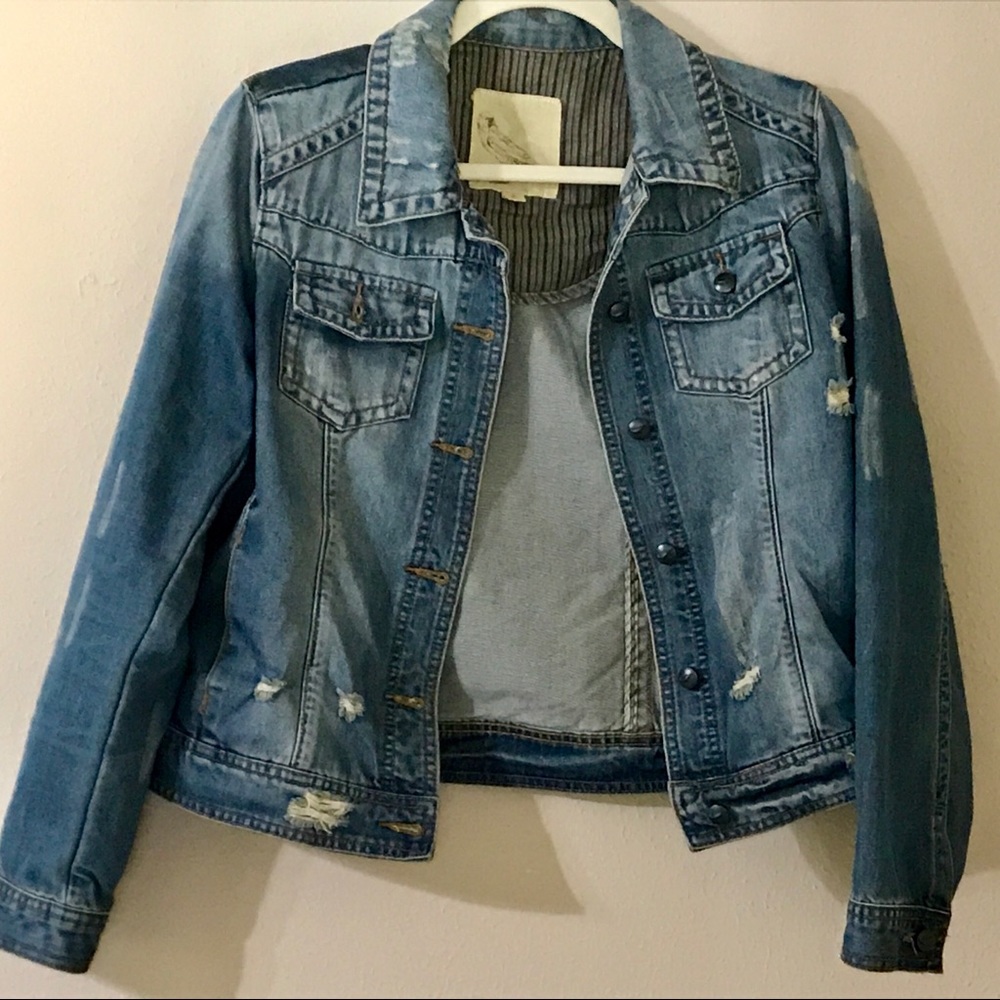 White Crow Distressed American Flag Denim Jacket